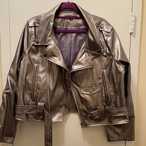 Pleather silver gunmetal moto jacket